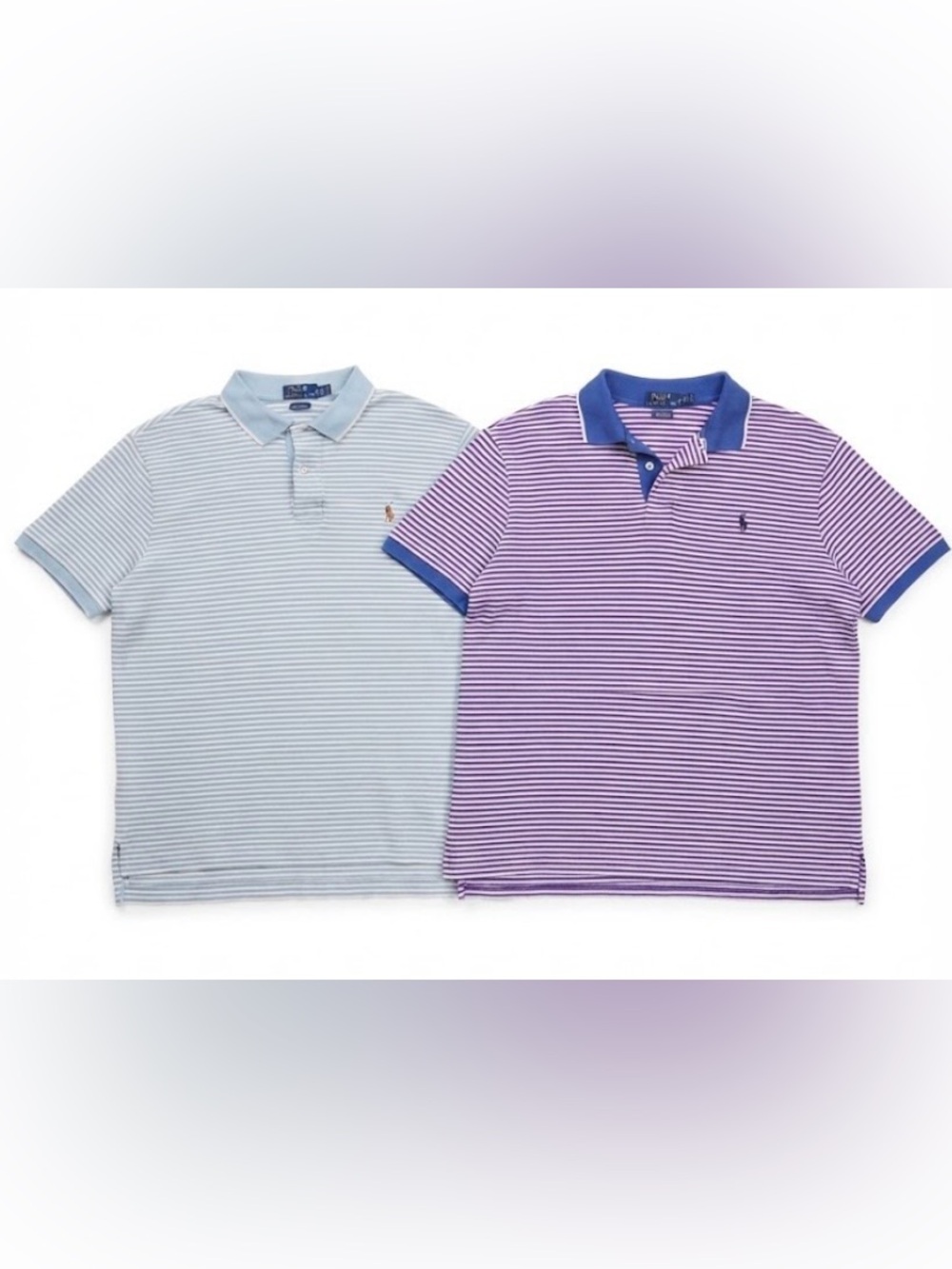 Lot of 2 US Polo Assn Polo Luxury Feel Shirts Collared blue tan pink stripes 3XL